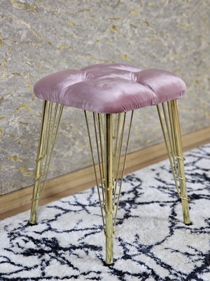 Sevinç Mobilya Kare Gold Kaplama Telli Ayaklı Tabure - Oturak - Bar Taburesi - Ayaklı Tabure