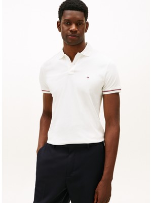 Tommy Hilfiger Beyaz Erkek Polo T-Shirt MW0MW41612YBL_LIQUID Cotton Rwb Cuf