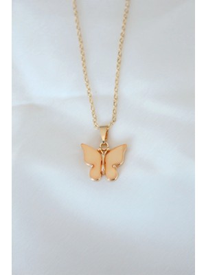 Renklime Gold Kaplama Sarı Renk Sedefli Kelebek Kolye