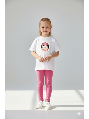 Monila Kız Çocuk Frida Baskılı Pamuklu Fitilli Taytlı Altüst Takım