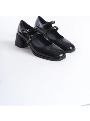 Manzo Soleado Hakiki Deri Bantlı Tokalı Yuvarlak Burun Topuklu Ayakkabı