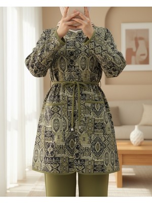 Modamorfo Beli Bağlamalı Çift Cepli Desenli Scuba Takım -Haki