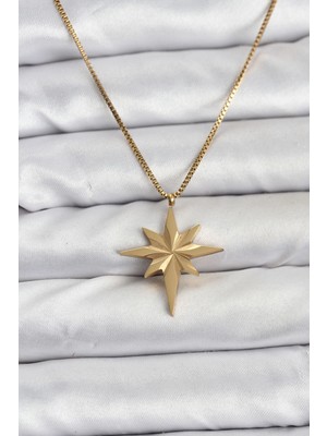Renklime 316L Çelik Zincir Gold Renk Kutup Yıldızı Model 60 cm Zincir Kadın Kolye