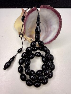 İskenderun Tesbih Iskenderun Tespih Şevket Buğurca Simsiyah Oltu Gibi Sıkma Kehribar Tesbih