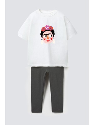 Monila Kız Çocuk Frida Baskılı Pamuklu Fitilli Taytlı Altüst Takım