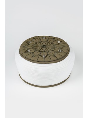 Sarıkhane Talebe Sarığı - Beyaz Kumaş - Yeşil Takke - Yuvarlak Sarım - Kuş Gözü - 5 Metre