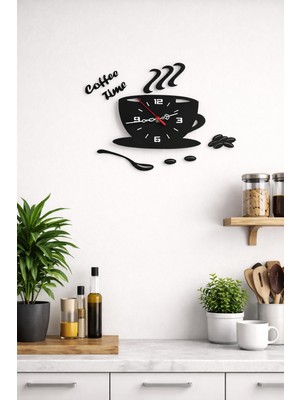 Coffee Time Dekoratif Duvar Saati – Mutfak Konseptli Fincan Tasarım Modern Duvar Dekoru