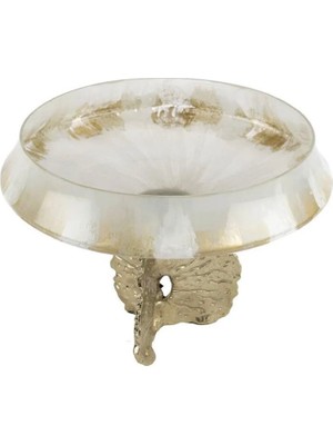 Mikasa Moor Beyaz Cam Bej El Boyaması Gold Ayaklı Dekoratif Kase 34X26CM