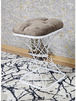 Sevinç Mobilya Kare Beyaz Boyalı Kahverengi Puf Oturak - Bench - Ayak Ucu Oturak - Tabure - Makyaj Oturak