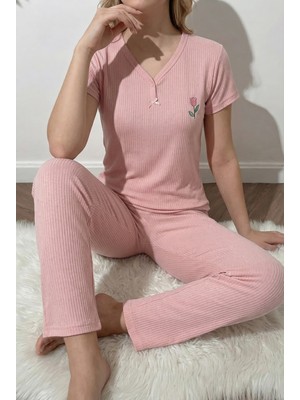 Madame Clara V Yaka Fiyonk Detaylı Yarım Kollu Kadın Pijama Takımı