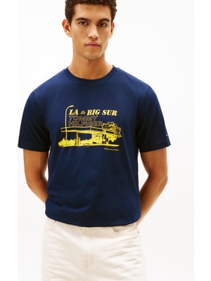 Tommy Hilfiger Mavi Erkek T-Shirt MW0MW41464C1G_PHOTO Prınt Graphıc T