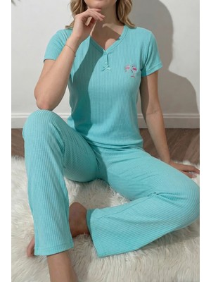 Madame Clara V Yaka Fiyonk Detaylı Yarım Kollu Kadın Pijama Takımı