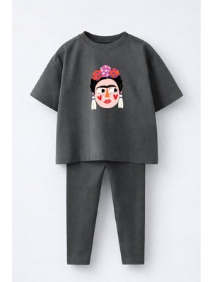 Monila Kız Çocuk Frida Baskılı Pamuklu Fitilli Taytlı Altüst Takım