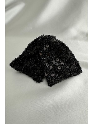 Modex Saten Üzeri Siyah Pul Detay Üçgen Tasarım Kıskaç Toka (14CM)