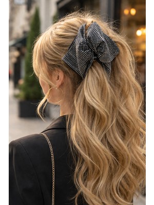 Modex Saten Üzeri Işıltılı Üçgen Tasarım Kıskaç Toka (14CM)