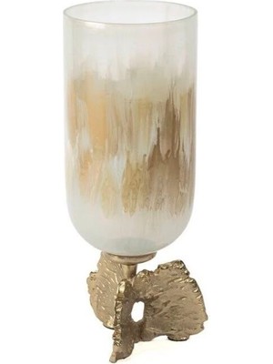 Mikasa Moor Beyaz Cam Bej El Boyaması Gold Ayaklı Mumluk 43X15CM