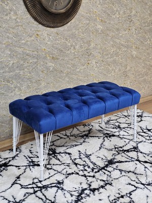 Sevinç Mobilya Beyaz Boyalı Tel Ayaklı 90 cm Puf Bench - Puf - Bench - Kasalı Oturak - Oturak - Yatak Ucu Puf