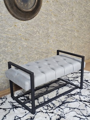 Sevinç Mobilya Siyah Boyalı Metal 80 cm Puf Bench - Antre Puf - Hol Bench - Puf - Oturak - Bench