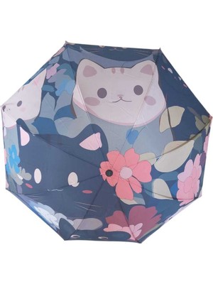 Normadia Renkli Kedi Desenli Rüzgar Dayanıklı Manuel Şemsiye