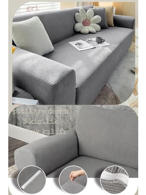 UY STYLE Likrali Koltuk Kılıfı ,esnekli Lastikli Koltuk Örtüsü Pitikare Desen 3kişilik