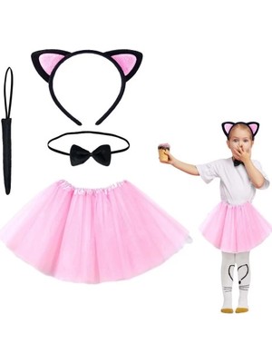 Datatek Pembe Renk Kedi Kostüm Seti - Tütü, Taç, Papyon, Kuyruk