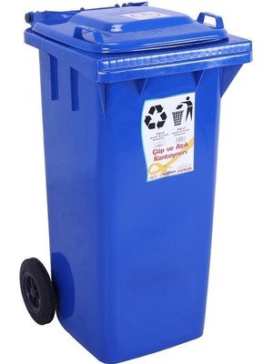 Norino Sağlam Plastik Çöp ve Atık Konteyneri 120 Lt Tekerlekli Orjinal Mavi