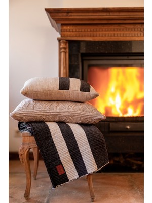 Barine Yünlü Dokulu Kalın Battaniye, Koltuk Şalı Siyah