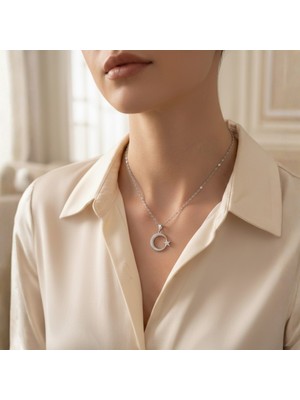 Zirkon Taşlı Ay Yıldız Kolye - Kadın Gümüş Takı