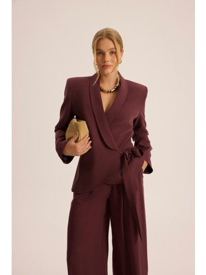 Mai Mirelka Bağlamalı Bordo Blazer Pantolon Takım