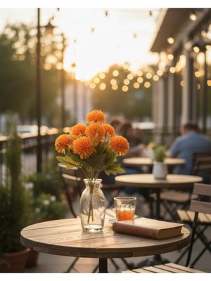 Yapay Çiçek Deryası 9 Dallı Turuncu Kasımpatı Şimşir Detaylı Dekorasyon Çiçeği