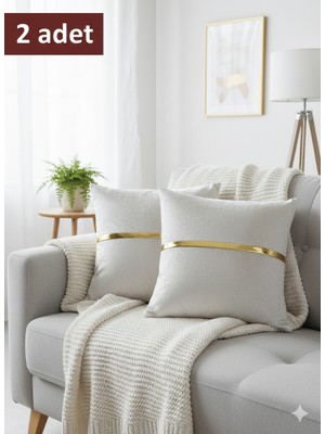 Lüks 2'li Kadife Kırlent Kılıfı Seti - 40X40 cm Altın Şeritli Dekoratif Yastık Kılıfı
