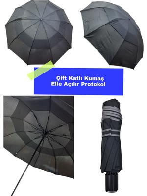 Normadia Siyah Çift Katlı Elle Açmalı Güçlü Mekanizmalı Unisex E-Ticaret Ürünü