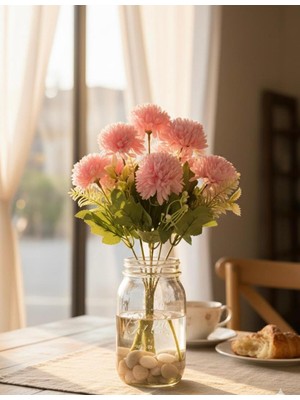 Yapay Çiçek Deryası 9 Dallı Pembe Kasımpatı Şimşir Detaylı Dekorasyon Çiçeği