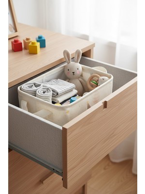 Luxway Home Tavşan Baskılı Dikdörtgen Oyuncak  Çamaşır Sepeti 25 x 14 x 18