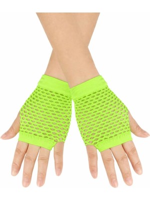 Renklime Retro Neon Yeşil File Parmaksız Kısa Eldiven 11 cm