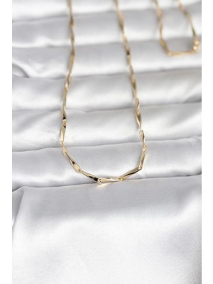Renklime cm 14K Gold Renk Kesme Çubuk Zincirli Model 60 cm Kadın Kolye