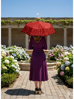 Normadia Kırmızı 8 Telli Otomatik Rüzgar Dayanıklı Puuantiye Desenli Şemsiye