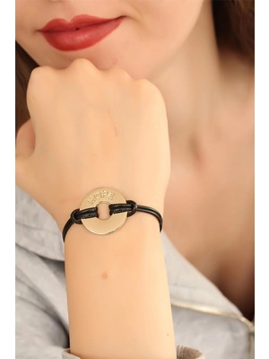 Renklime Hope (Umutlu) Siyah Deri Ipli Unisex Mood Bileklik