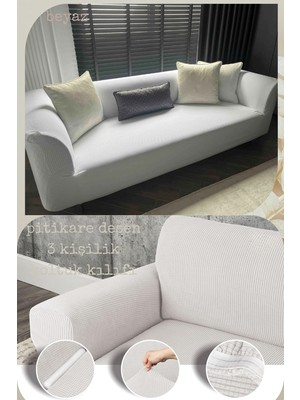 UY STYLE Likrali Koltuk Kılıfı ,esnekli Lastikli Koltuk Örtüsü Pitikare Desen 3kişilik