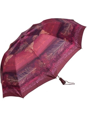 Normadia Kadın 10 Telli Şemsiye, Kırmızı Yaprak Desen, Hafif ve Şık Tasarım