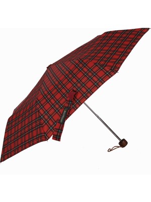 Normadia Şemsiye Kadın Süper Mini Ekose Desenli Kırmızı Renkli
