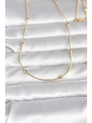 Erbilden Erb cm 14K Gold Renk Yılan Zincirli Damla Topçuk Model 60 cm Kadın Kolye