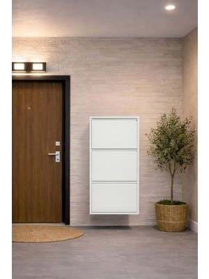 Effe Yapı Dekor Beyaz 3 Kapaklı Metal Ayakkabılık