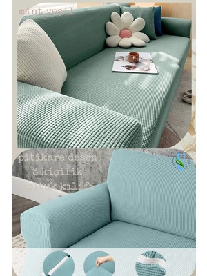 UY STYLE Likrali Koltuk Kılıfı ,esnekli Lastikli Koltuk Örtüsü Pitikare Desen 3kişilik