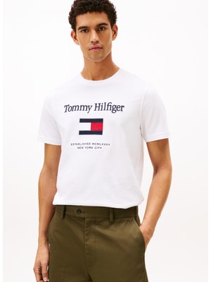 Tommy Hilfiger Beyaz Erkek T-Shirt MW0MW42736YBR_TOMMY Embro Flag Tee
