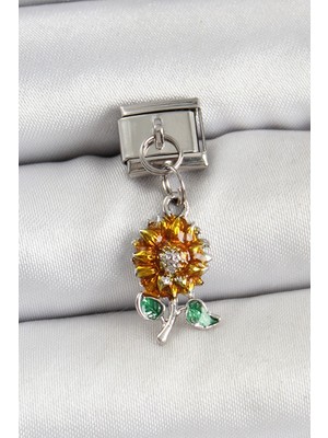 Renklime 316L Çelik Sallantılı Ayçiçeği Model Gümüş Renk Nomination Charm
