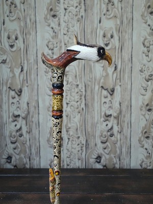 Normadia El Işlemeli Kartal Başlı Yılan Kabartmalı Devrek Bastonu Kızılcık Ağacı