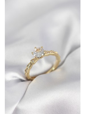 İlk El Grup Gold Renk Zirkon Taşlı Tek Taş Model Kadın Yüzük IEGBJTR-RS34