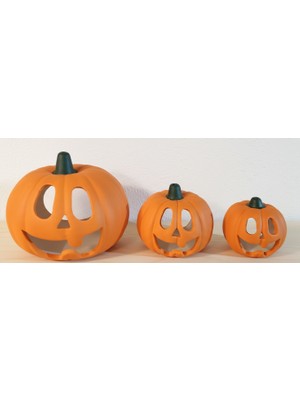 Gözeler El Boyaması Dekoratif Turuncu Balkabağı Mumluk Orta Boy – LED Mum ile Birlikte  10 cm x 9 cm