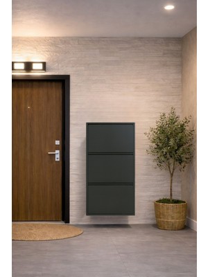 Effe Yapı Dekor Antrasit 3 Kapaklı Metal Ayakkabılık